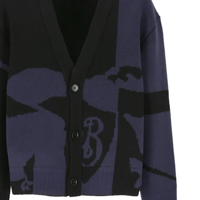 Burberry SS24 Pattern V-Neck Button-Up Knit Cardigan Black Sweater 80955291 Sizing Burberry SS24 Pattern V-Neck Button-Up Knit Cardigan Black Sweater 80955291