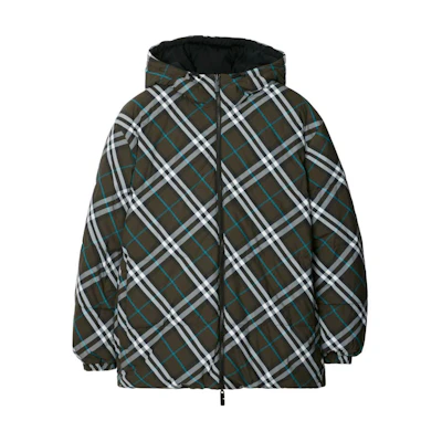 Burberry SS24 Reversible Check Hooded Down Jacket Men’s Deep Green 80945941