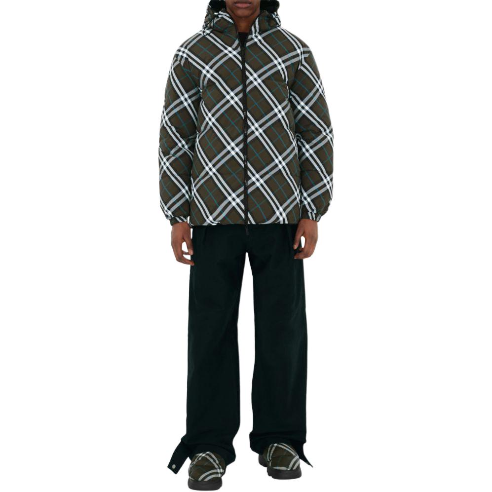 Purchase Burberry SS24 Reversible Check Hooded Down Jacket Men’s Deep Green 80945941