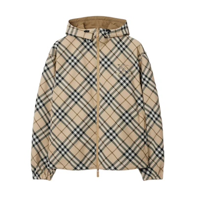 Burberry SS24 Reversible Check Loose-Fit Hooded Jacket Men’s Beige. 80991621
