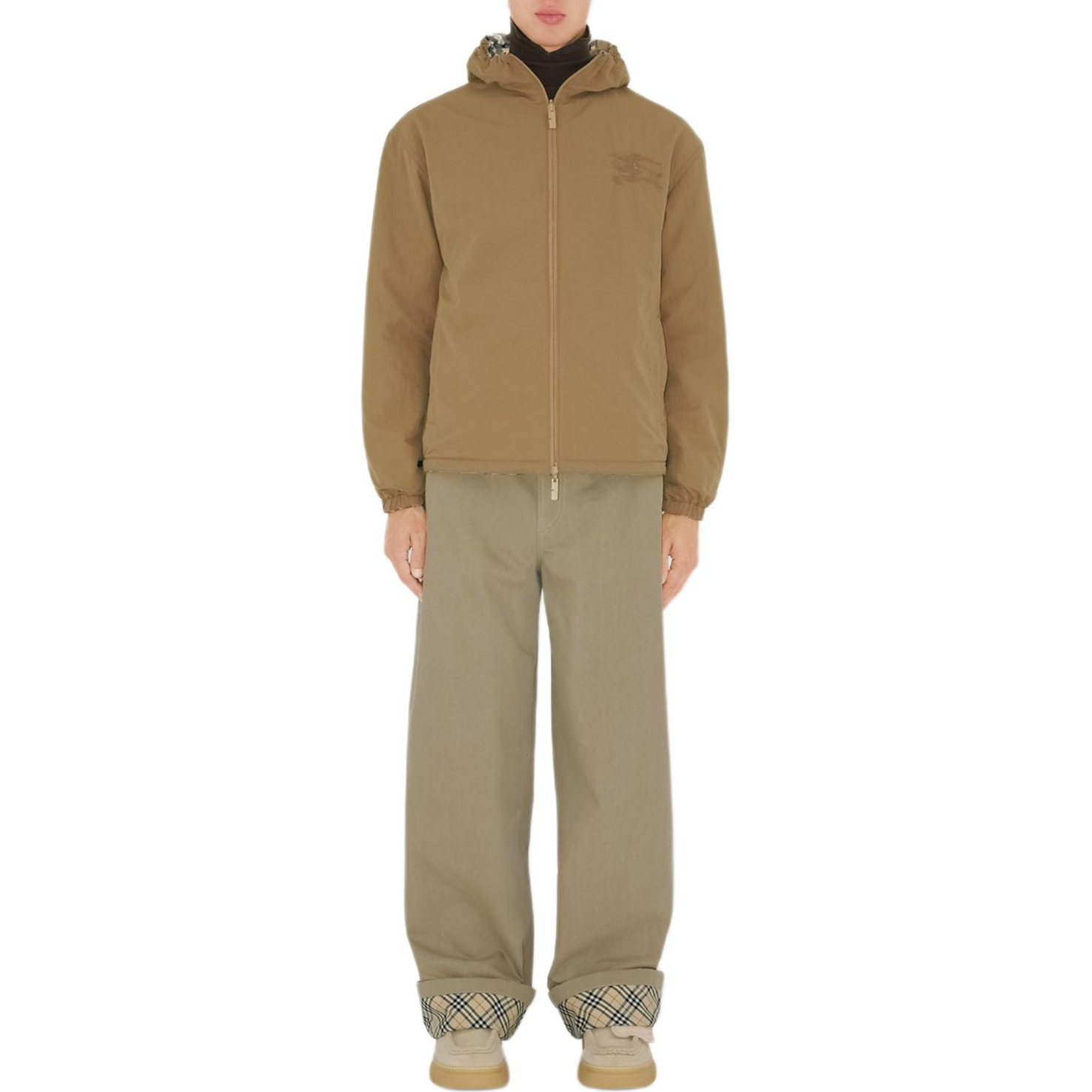 Shop 博柏利 SS24 男士可翻转格纹宽松连帽夹克 米色. 80991621