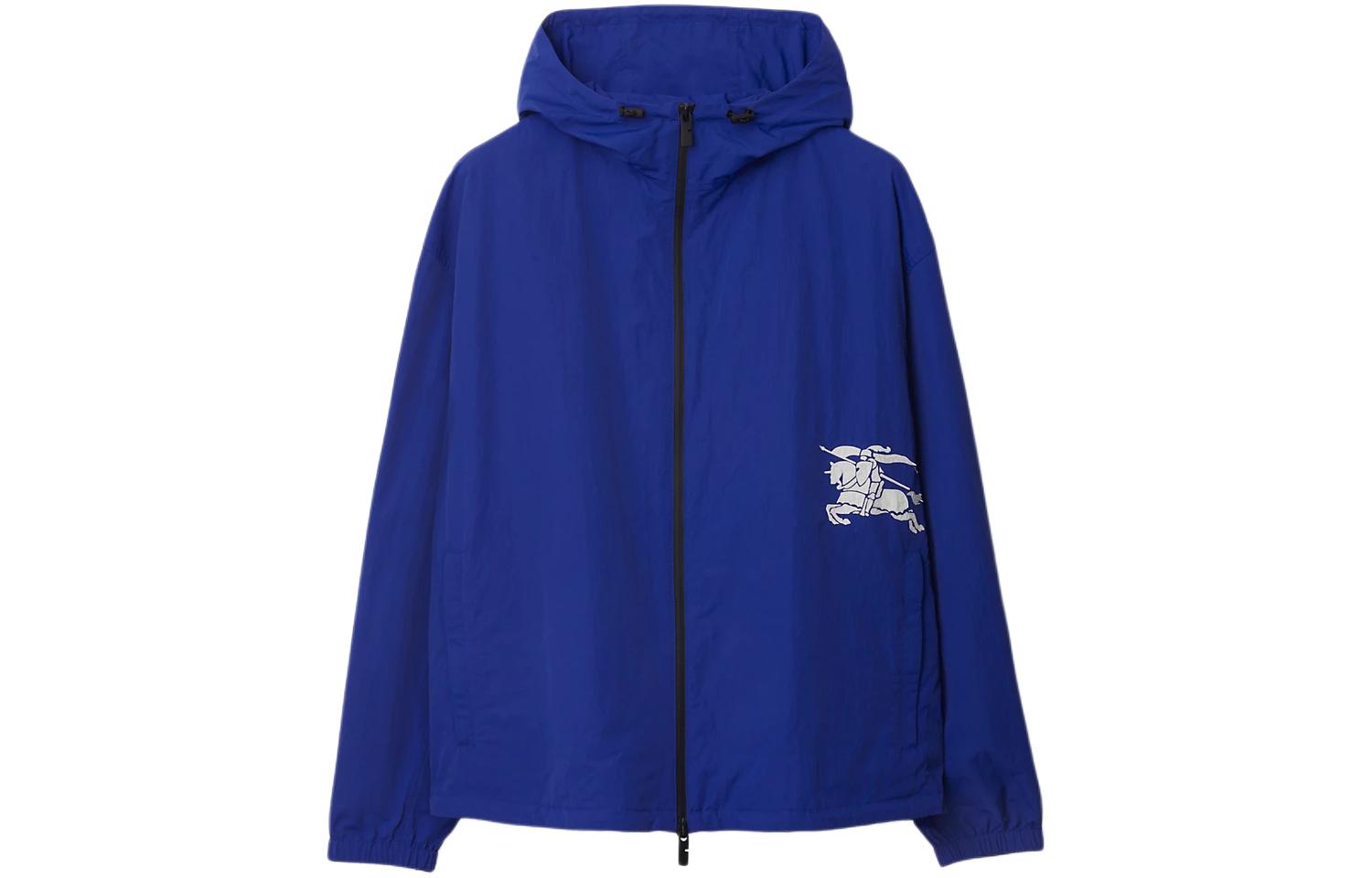 Order Burberry SS24 純色騎士Logo連帽拉鍊外套 藍色 男款 80867131