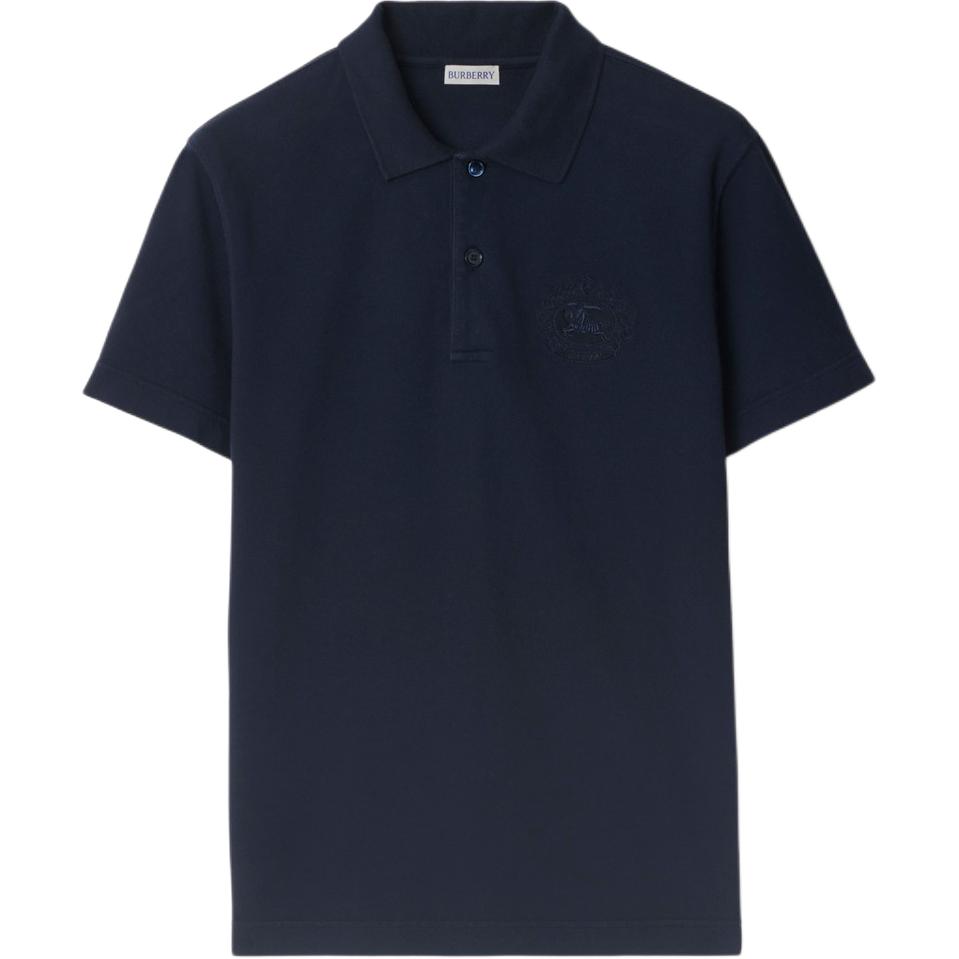 Burberry SS24 Solid Color Logo Embroidered  Navy Blue Polo Shirt. 80936001