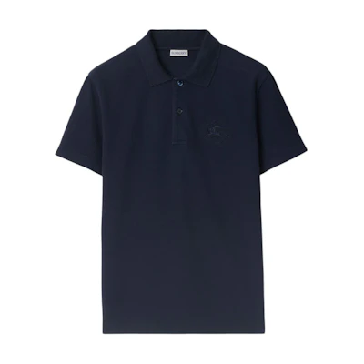 Burberry SS24 Solid Color Logo Embroidered Navy Blue Polo Shirt. 80936001