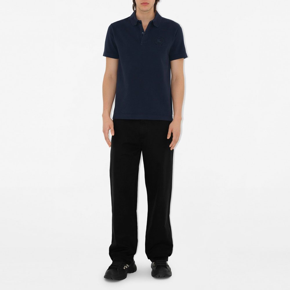Lookbook バーバリー SS24 ロゴ刺繍 ネイビーブルー 無地ポロシャツ 80936001