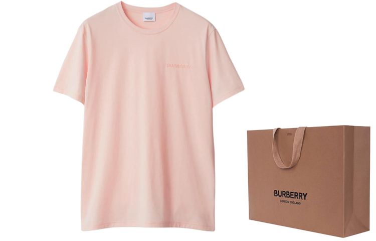 Shop Burberry SS24 Solid Color Logo Embroidered Crewneck T-Shirt Pink 80843621
