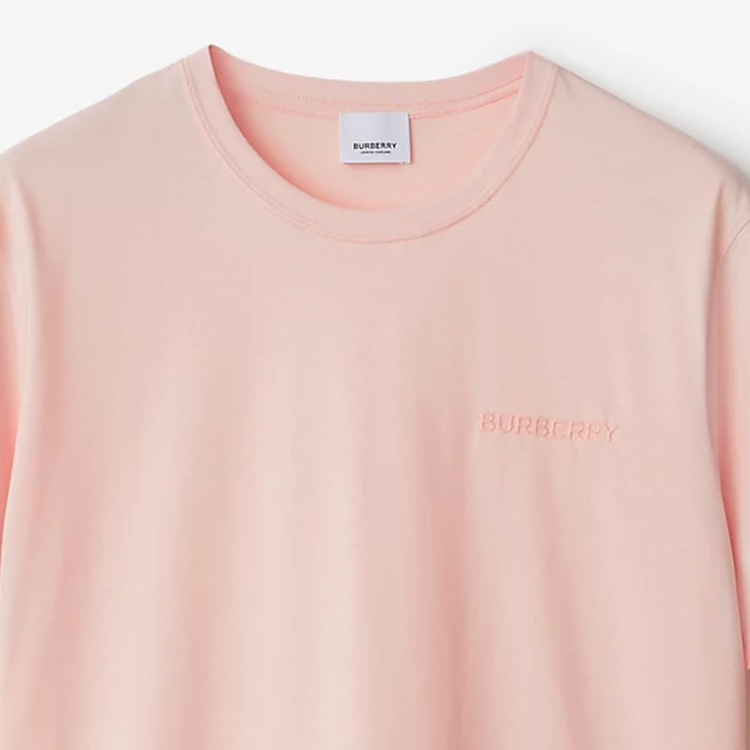 Purchase Burberry SS24 Solid Color Logo Embroidered Crewneck T-Shirt Pink 80843621