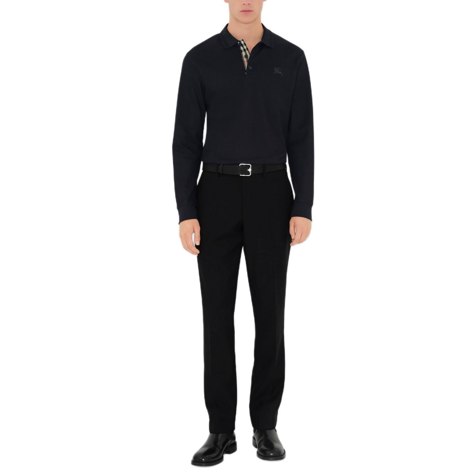 Lookbook 博柏利 SS24 煤蓝色刺绣标志纯色长袖男士POLO衫 80987991