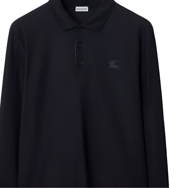 Sizing 博柏利 SS24 煤蓝色刺绣标志纯色长袖男士POLO衫 80987991