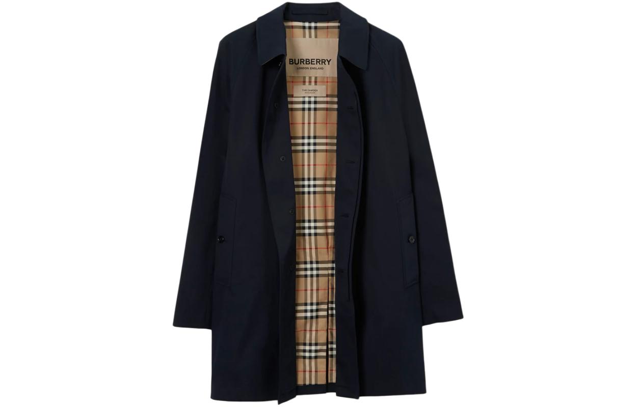 Lookbook Abrigo Corto Azul Oscuro Burberry SS24 Hombre Color Sólido Un Botón 80830751