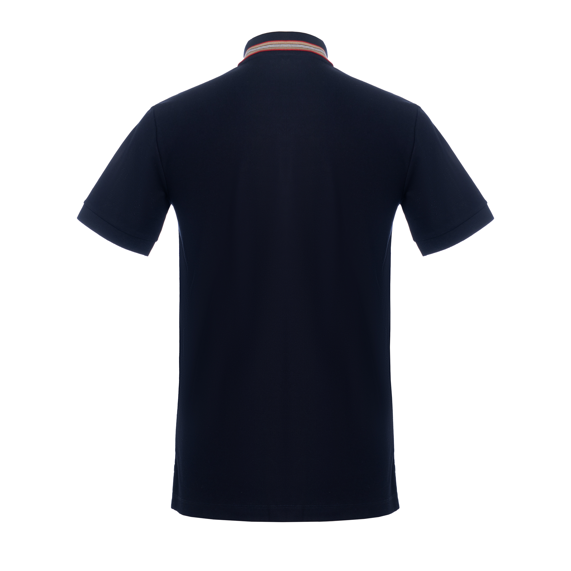 Burberry SS24 Solid Color Stripe Collar Short Sleeve Polo Shirt Navy Blue Mens 80840191 圖 3