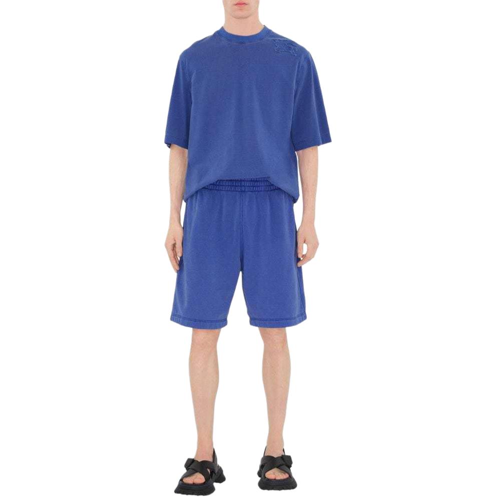 Shop Burberry SS24 Solid Logo Embroidered Mid-Rise Straight Casual Shorts Blue Men 80909191