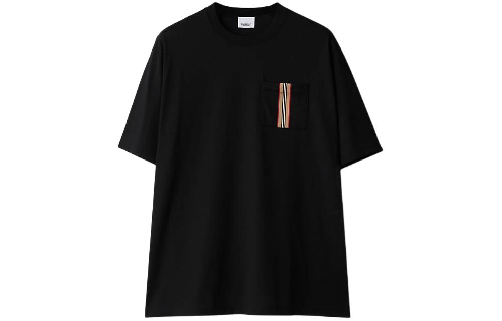 Order 博柏利 SS24 条纹贴花圆领休闲T恤 黑色 80844191