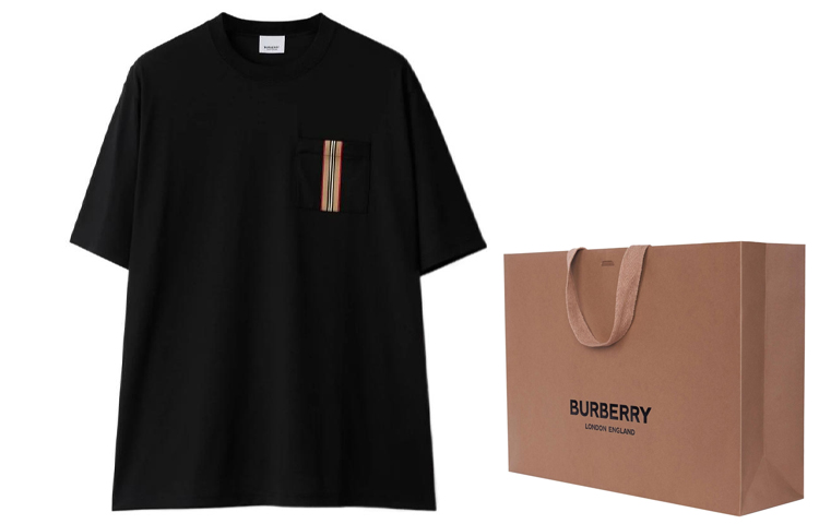 Shop 博柏利 SS24 条纹贴花圆领休闲T恤 黑色 80844191