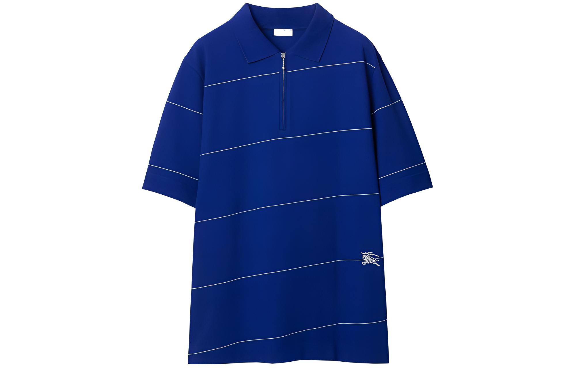Burberry SS24 Striped Half-Zip Pullover Polo Shirt Blue 80837171