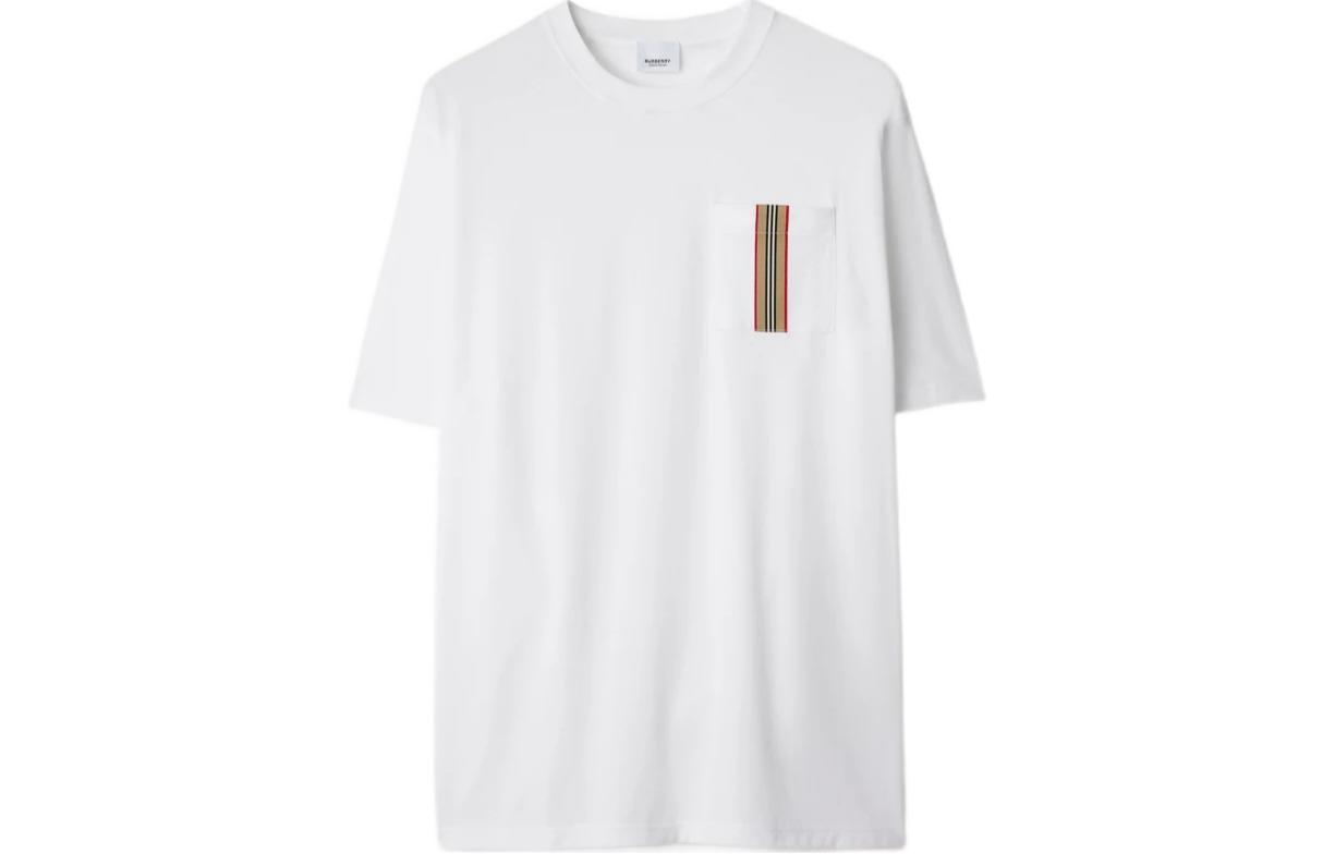 Burberry SS24 Striped Logo Crewneck Short Sleeve T-Shirt White (). 80847791