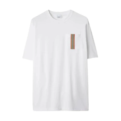 Burberry SS24 Striped Logo Crewneck Short Sleeve T-Shirt White (). 80847791
