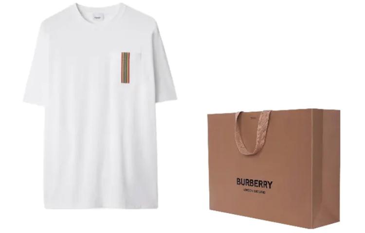 Shop Burberry SS24 Kaos Pendek Logo Garis Crewneck Putih. 80847791