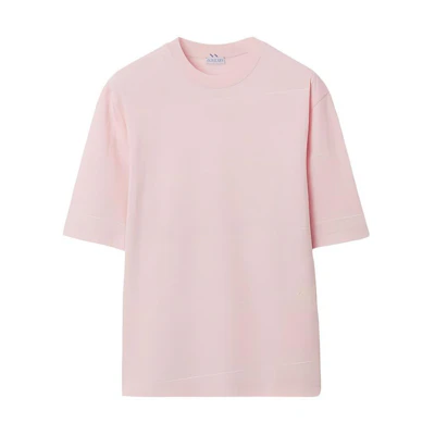 Burberry SS24 Striped Logo Embroidered Crewneck Pink T-Shirt for Men. 80820261