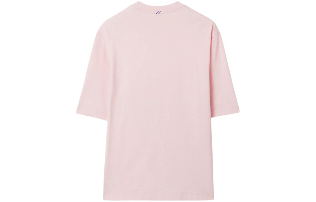 Lookbook 博柏利 SS24 條紋刺繡Logo粉紅色男士圓領T恤 80820261