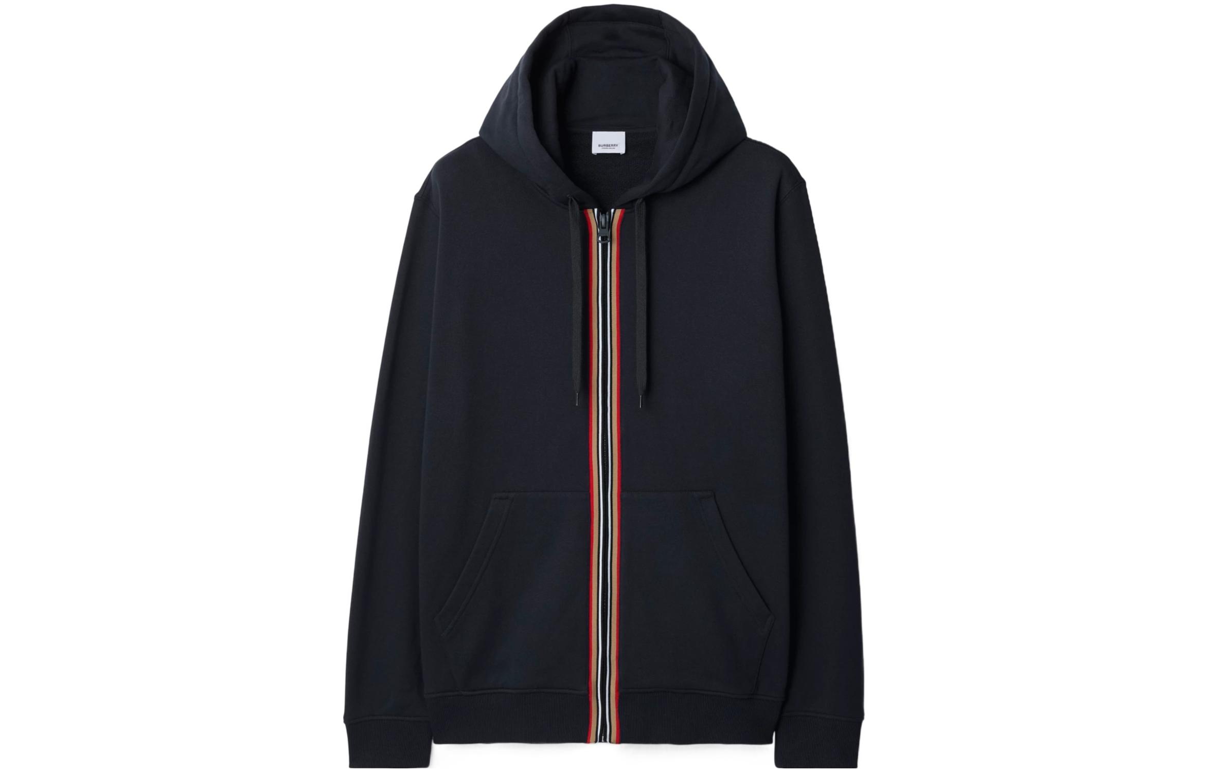 Burberry SS24 Striped Zip-Up Hoodie Navy Black  Sweatshirt. 80844291