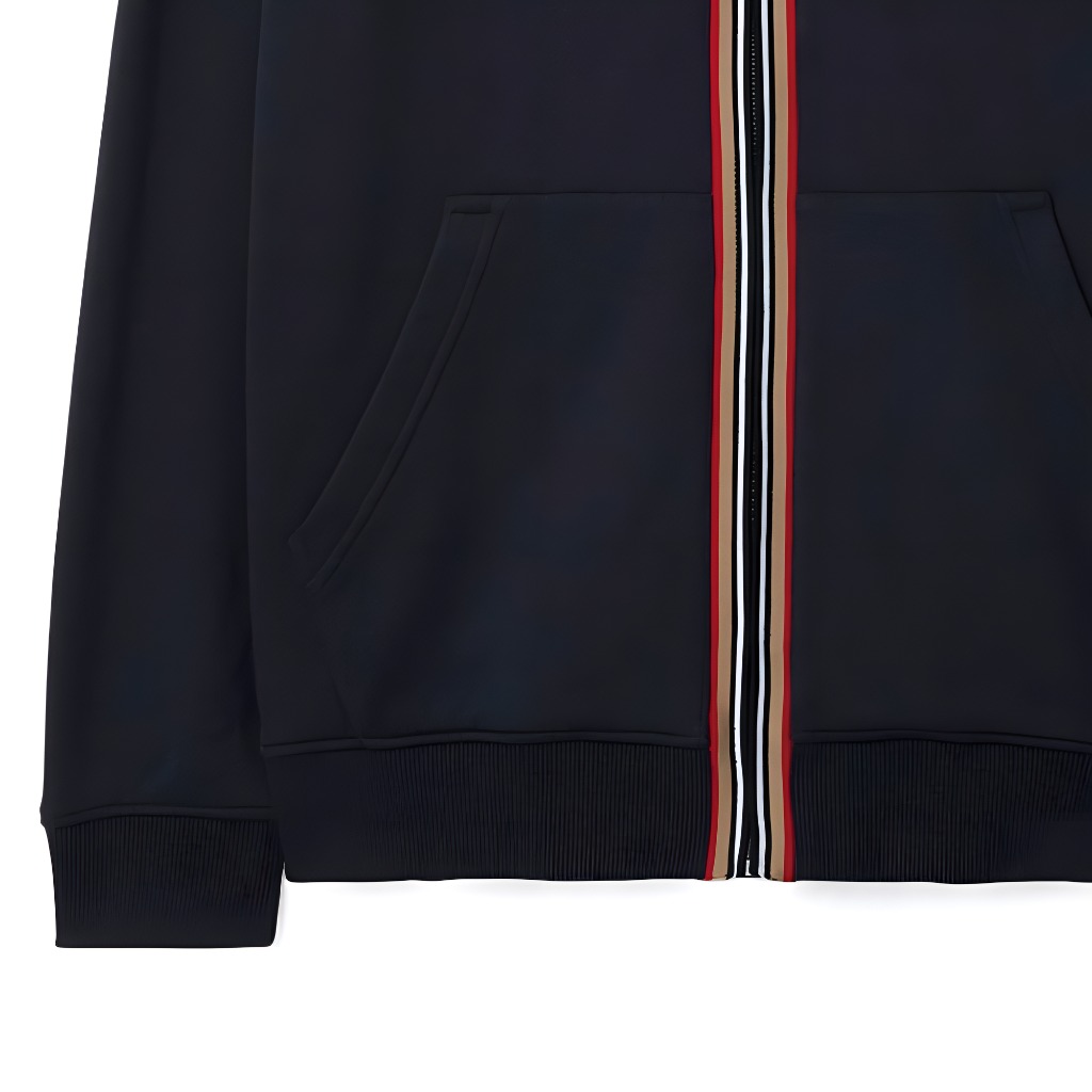 Sizing Sudadera con Capucha Burberry SS24 Rayas Cremallera Azul Marino Negro. 80844291