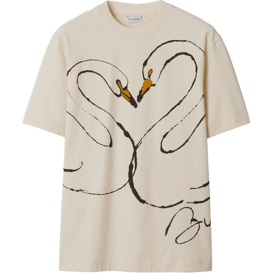 Burberry SS24 Swan Print Crewneck Short Sleeve T-Shirt  Almond Beige. 80964301
