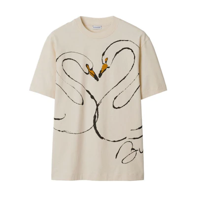 Burberry SS24 Swan Print Crewneck Short Sleeve T-Shirt Almond Beige. 80964301