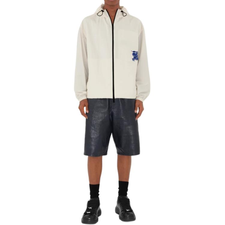 Shop 버버리 SS24 화이트 나이트 로고 프린트 집 후드 재킷 남성용 80903951