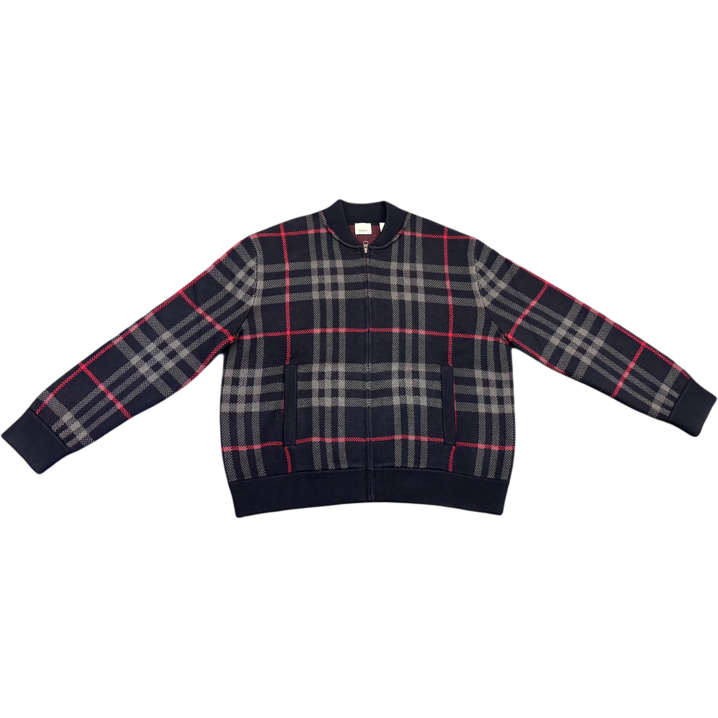 Burberry SS25  Checkered Wool Knit Zipper Cardigan - Dark Navy Blue 80911651