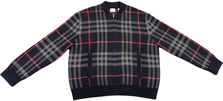 Order Burberry SS25 Checkered Wool Knit Zipper Cardigan - Dark Navy Blue 80911651
