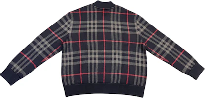 Lookbook Burberry SS25 Checkered Wool Knit Zipper Cardigan - Dark Navy Blue 80911651