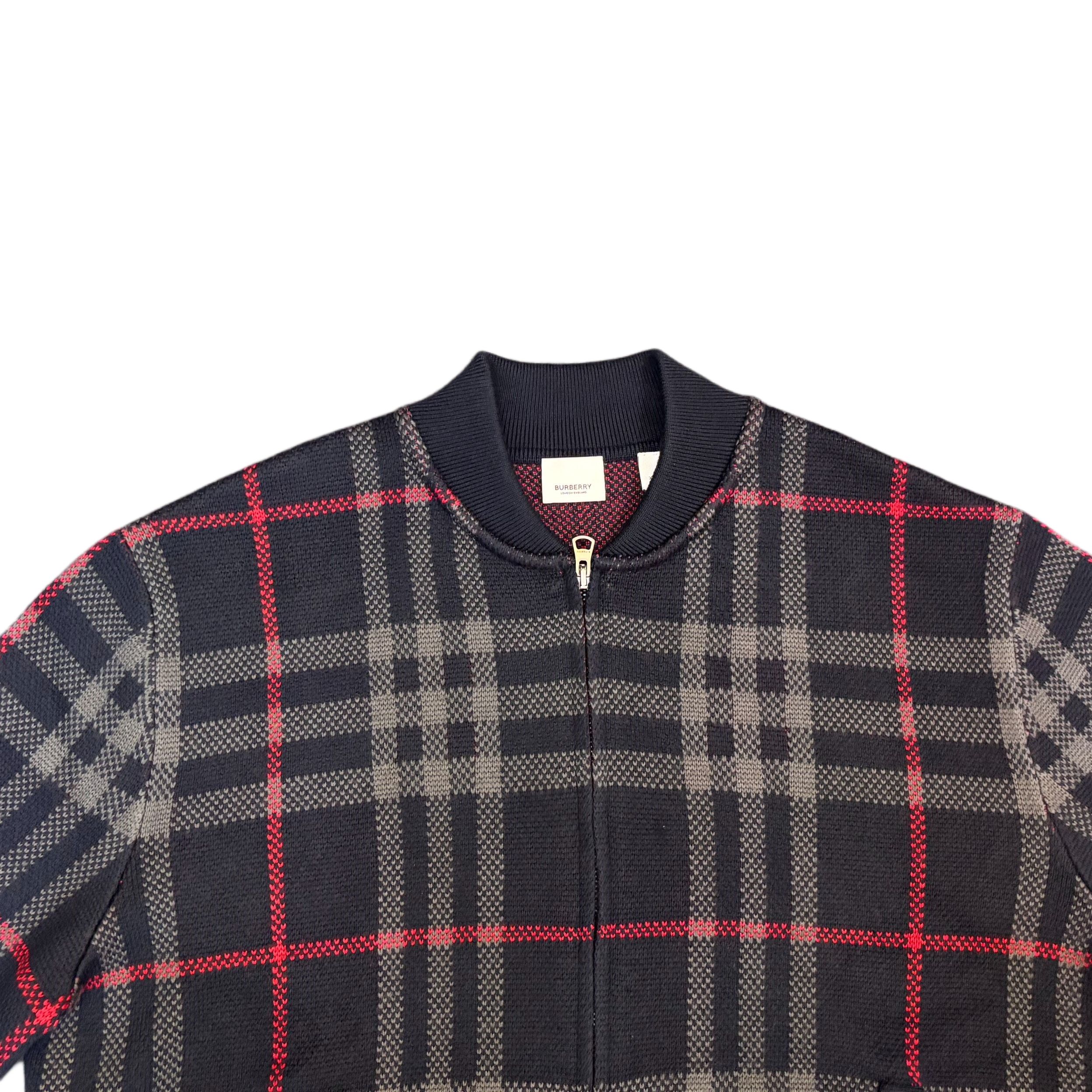 Purchase 버버리 SS25 체크 울 니트 집업 가디건 - 다크 네이비 블루 80911651