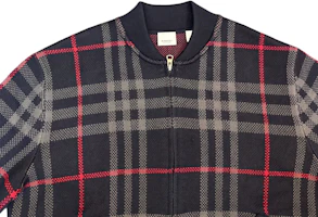 Purchase Burberry SS25 Checkered Wool Knit Zipper Cardigan - Dark Navy Blue 80911651