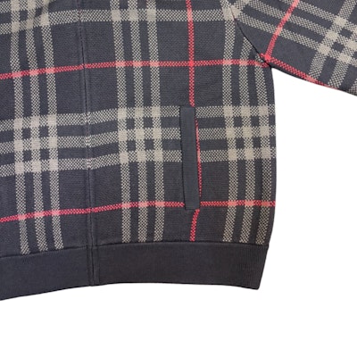버버리 SS25 체크 울 니트 집업 가디건 - 다크 네이비 블루 80911651 Details for 버버리 SS25 체크 울 니트 집업 가디건 - 다크 네이비 블루 80911651