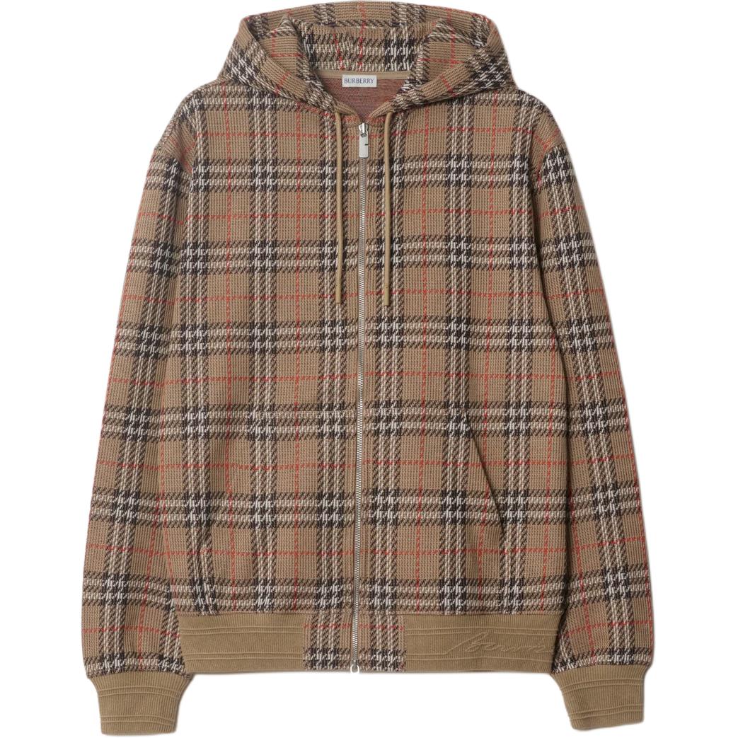 Burberry SS25 Check Cotton Blend Zip-Up Hoodie Brown -  Long Sleeve. 81028811