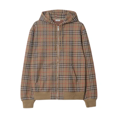 Burberry SS25 Check Cotton Blend Zip-Up Hoodie Brown - Long Sleeve. 81028811