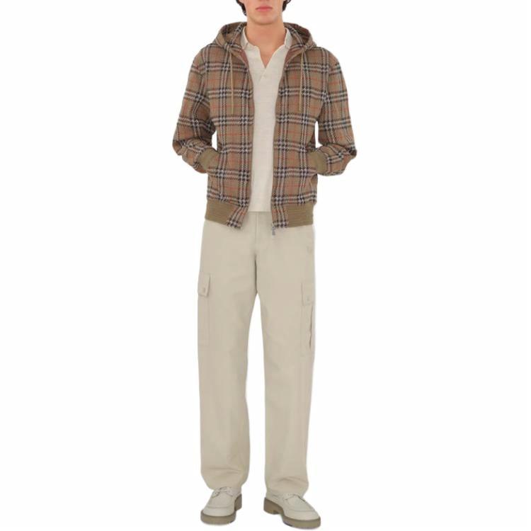 Lookbook バーバリー SS25 チェック コットンブレンド ジップアップフーディー ブラウン 長袖 81028811