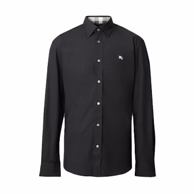 Burberry Stretch Long-Sleeve Shirt Horse Embroidery Logo Black. 80362911