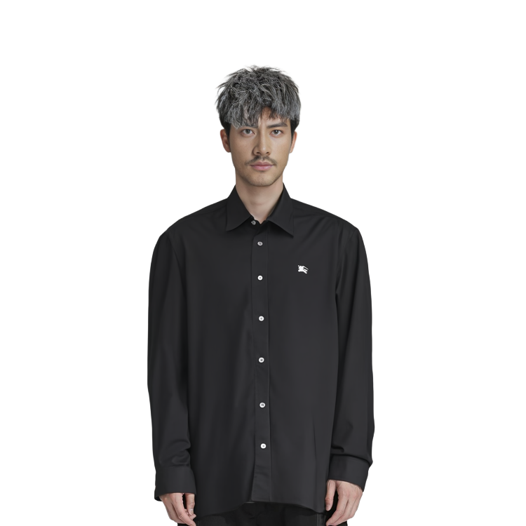 Burberry Stretch Long-Sleeve Shirt Horse Embroidery Logo Black. 80362911 圖 3