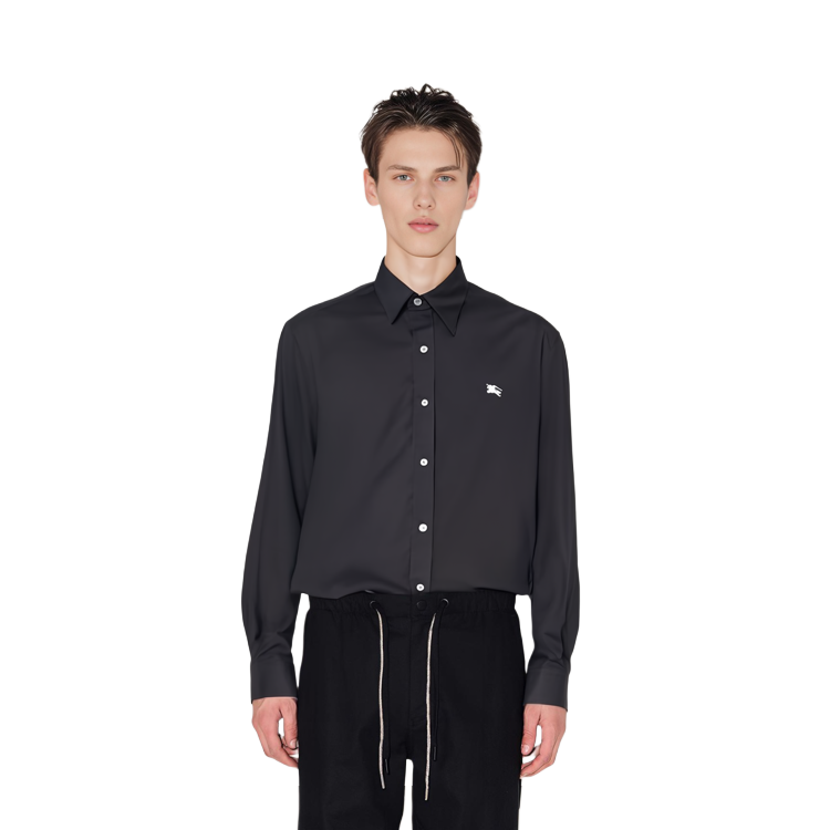Burberry Stretch Long-Sleeve Shirt Horse Embroidery Logo Black. 80362911 圖 4