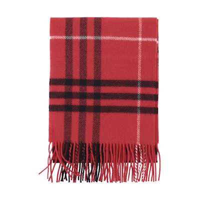 Burberry Stripe Trim Fringe Wool Scarf Unisex Couple Style - Red. 8073683PILLAR