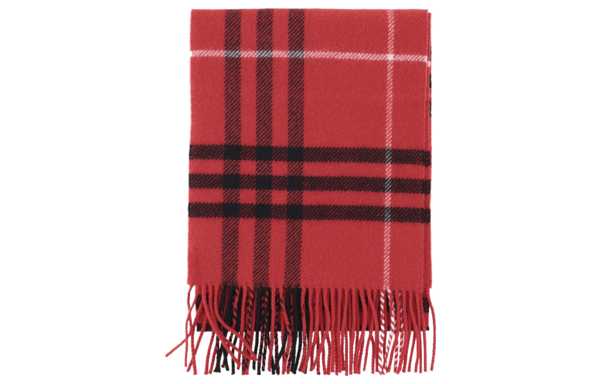 Burberry Stripe Trim Fringe Wool Scarf Unisex Couple Style - Red. 8073683PILLAR 圖 2