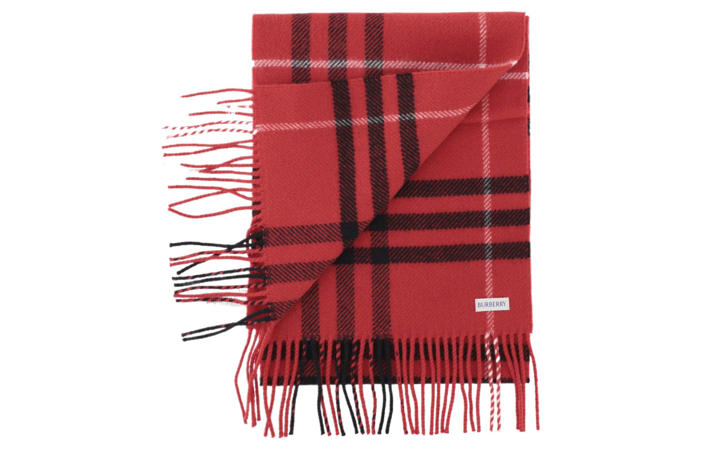 Burberry Stripe Trim Fringe Wool Scarf Unisex Couple Style - Red. 8073683PILLAR 圖 3