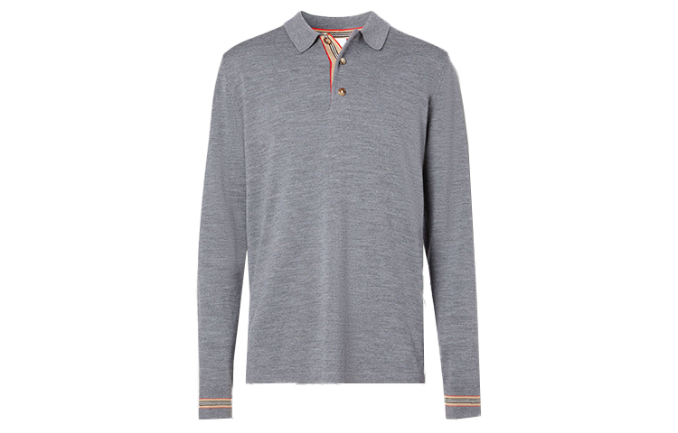 Burberry Striped Button-Down Long Sleeve Polo Shirt in Mid Heather Grey 80330941