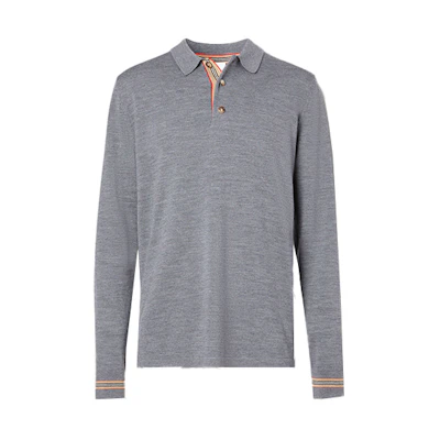 Burberry Striped Button-Down Long Sleeve Polo Shirt in Mid Heather Grey 80330941