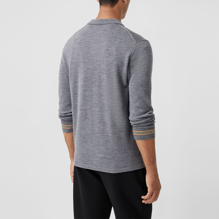 Burberry Striped Button-Down Long Sleeve Polo Shirt in Mid Heather Grey 80330941 圖 4