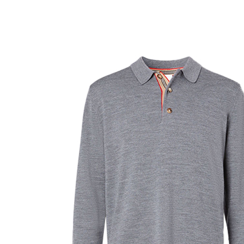 Burberry Striped Button-Down Long Sleeve Polo Shirt in Mid Heather Grey 80330941 圖 6