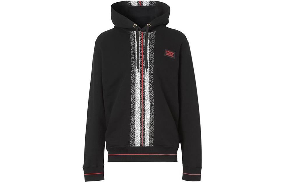 Burberry Striped Long Sleeve Hoodie with Drawstring Black Menswear 8026940