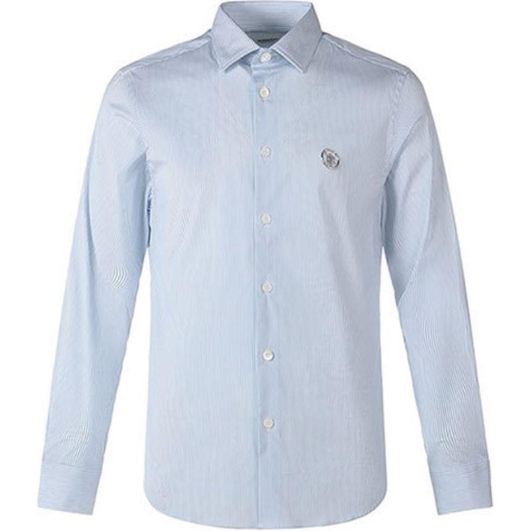 Burberry Striped Point-Collar Long-Sleeve Shirt Light Blue 80427731